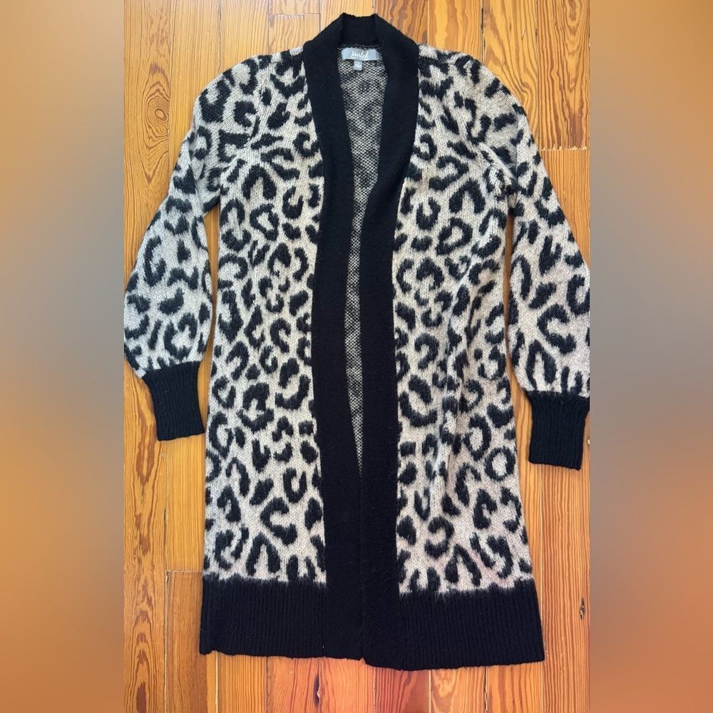 Marled Black and Cream Animal Print Long Cardigan